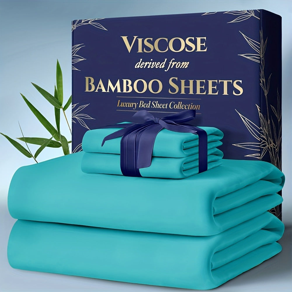 Bamboo Bed Sheet Set Twin Full Queen King - Cooling Soft Deep Pocket Fitted Sheets for Hot Sleepers, Moisture-Wicking Breathable Bedding Set Multiple Colors