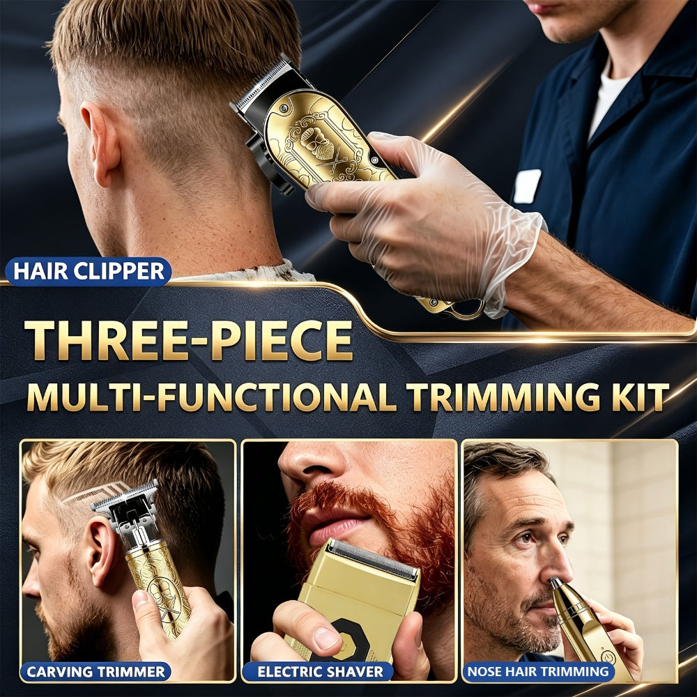 Electric Grooming Kit Foil Shaver Beard Trimmer & Nose Ear Hair Trimmer Set with LCD Power Display - Rechargeable 2 to 4 Piece Sets for Home, Travel & Car, Perfect Gift for Men, Husband & Father
