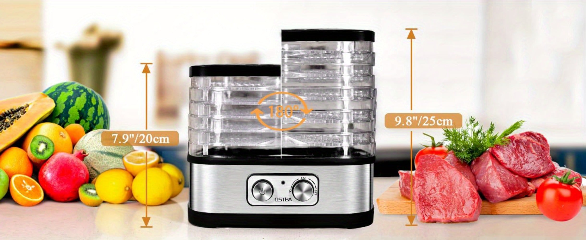 Food Dehydrator 240W with Temperature Control | BPA-Free Dishwasher-Safe Trays, Electric Food Dryer for Jerky, Fruits, Herbs & Vegetables, Recipe Book Included ¨C 5-Tray & 8-Tray Options