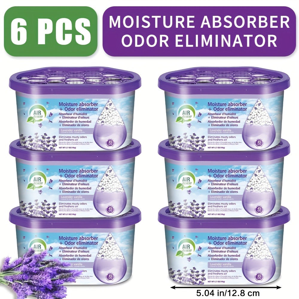 Moisture Absorber Dehumidifier Box 6-Pack ¨C Odor Eliminator & Humidity Controller for Closet, Bathroom, Kitchen, Pantry, Boat & RV ¨C Lavender Vanilla, Fresh Linen, Jasmine Blossom, Bamboo Charcoal