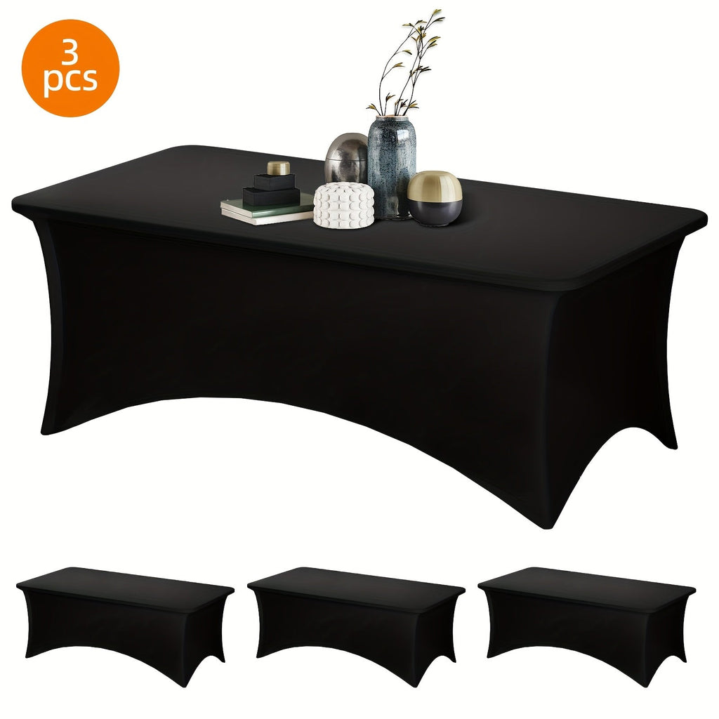Spandex Stretch Fitted Tablecloths 2pcs 3pcs ¨C 4ft 6ft 8ft Rectangular Elastic Table Covers, Wrinkle-Resistant in Black & White for Wedding, Banquet, Trade Show, Graduation & Party Decoration