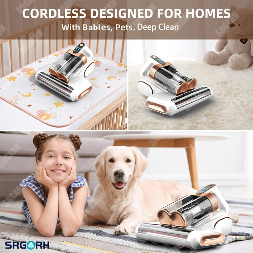 Mattress Vacuum Cleaner Handheld Bed Cleaner ¨C 16KPa Strong Suction with UVC Light & Hot Air Heating, Deep Clean for Pillows, Sofa, Crib & Pet Hair, Double Cup Design, White or Purple