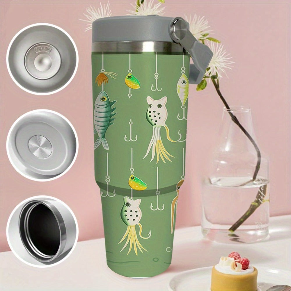 Insulated Travel Mug 30oz with Handle & Straw Stainless Steel Coffee Tote Tumbler Keeps Hot Cold Drinks Gift for Women Mom Wife Birthday Graduation Father's Day
