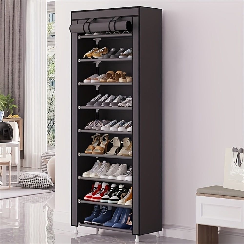 Shoe Storage Organizer 10 Tier Portable Stackable Shoe Rack with Nonwoven Fabric Cover for Closet Hallway Bedroom Entryway Grey