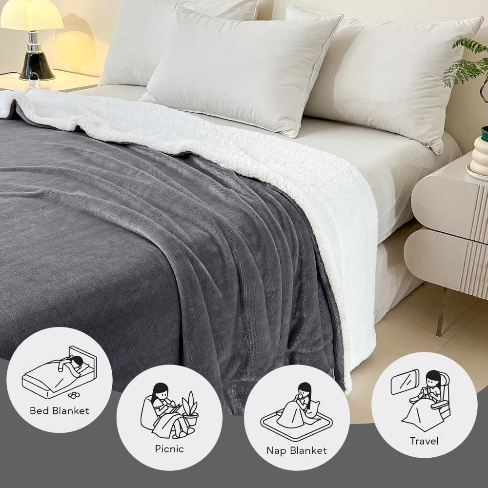 480GSM Sherpa Fleece Blanket ¨C Double-Sided Heavy Warm Throw for Couch, Bed & Travel, Reversible All Season, 13 Colors, 3 Sizes
