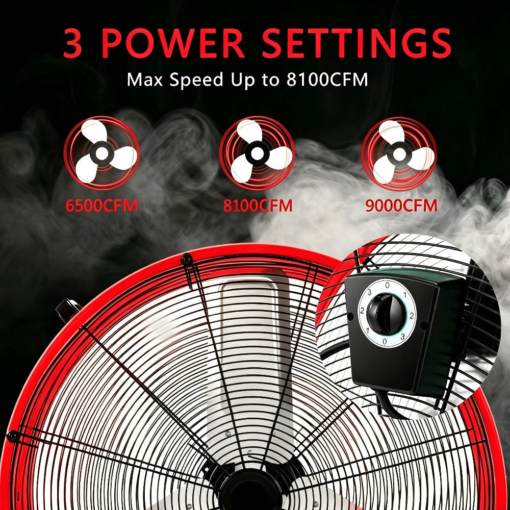 Industrial Floor Fan 24 Inch 9000 CFM Heavy Duty Drum Fan 3-Speed 360 Degree Tilt with Casters and Handle for Warehouse Garage Patio Workshop Gym Large Area Cooling