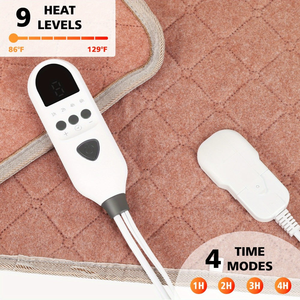 Electric Mattress Pad Heated Bed Warmer 63¡±x31¡± - 9 Heat Settings, 4 Auto Shutoff Modes, Rapid Warming, LED Controller, ETL Certified, Machine Washable, Low EMF, Winter Comfort Gift, Brown & Grey