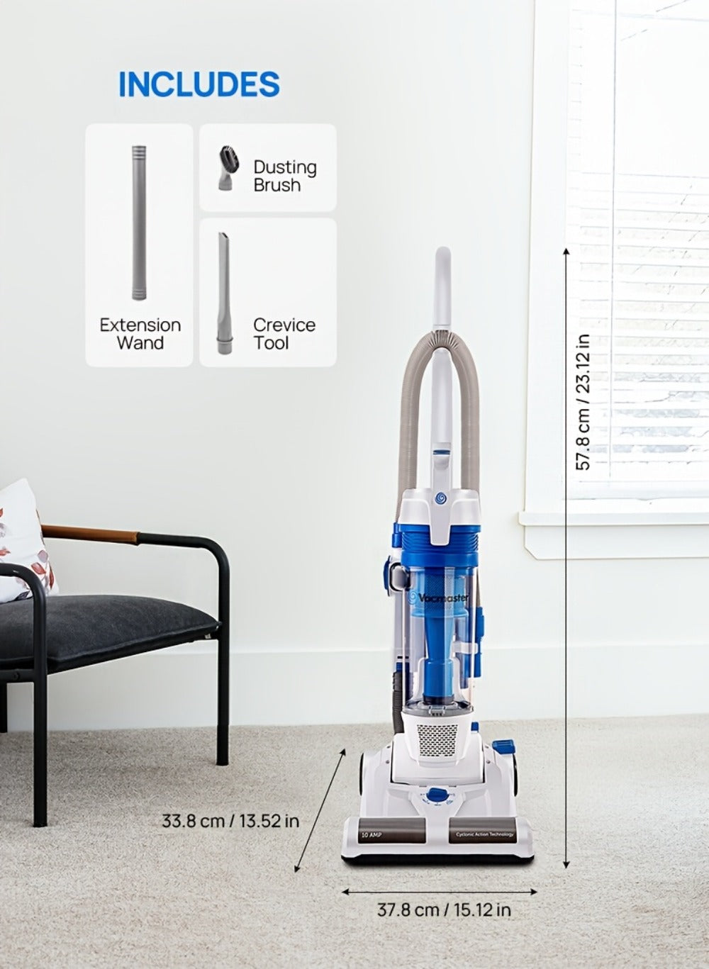 Bagless Upright Vacuum Cleaner Vacmaster UC0101 Strong Suction 20ft Cord 13-Inch Cleaning Path for Carpet Hard Floor Pet Hair Portable Home Floor Cleaner