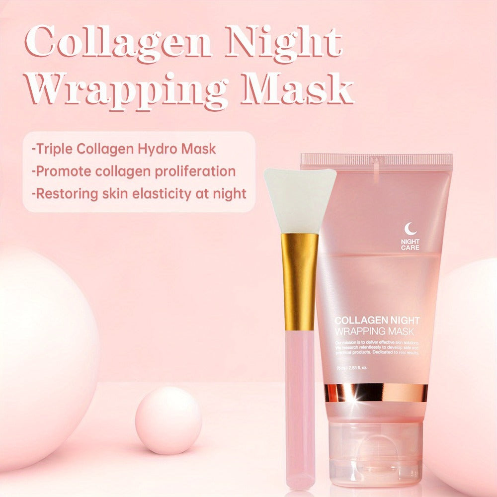 Collagen Night Mask with Brush Overnight Face Mask Hydrating Anti-Aging Sleeping Mask Elasticity Repair Skin Care for All Skin Types