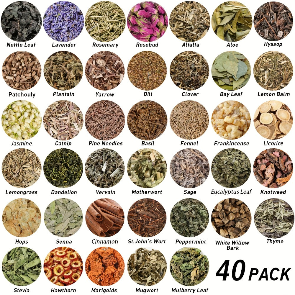 Dried Herbs & Flowers Magic Supplies Kit 40 Pack ¨C Witch Starter Set for Rituals, Spells, Candle & Soap Making, Pagan Altar, Halloween & Christmas Gift, Party Favors, Home Decor