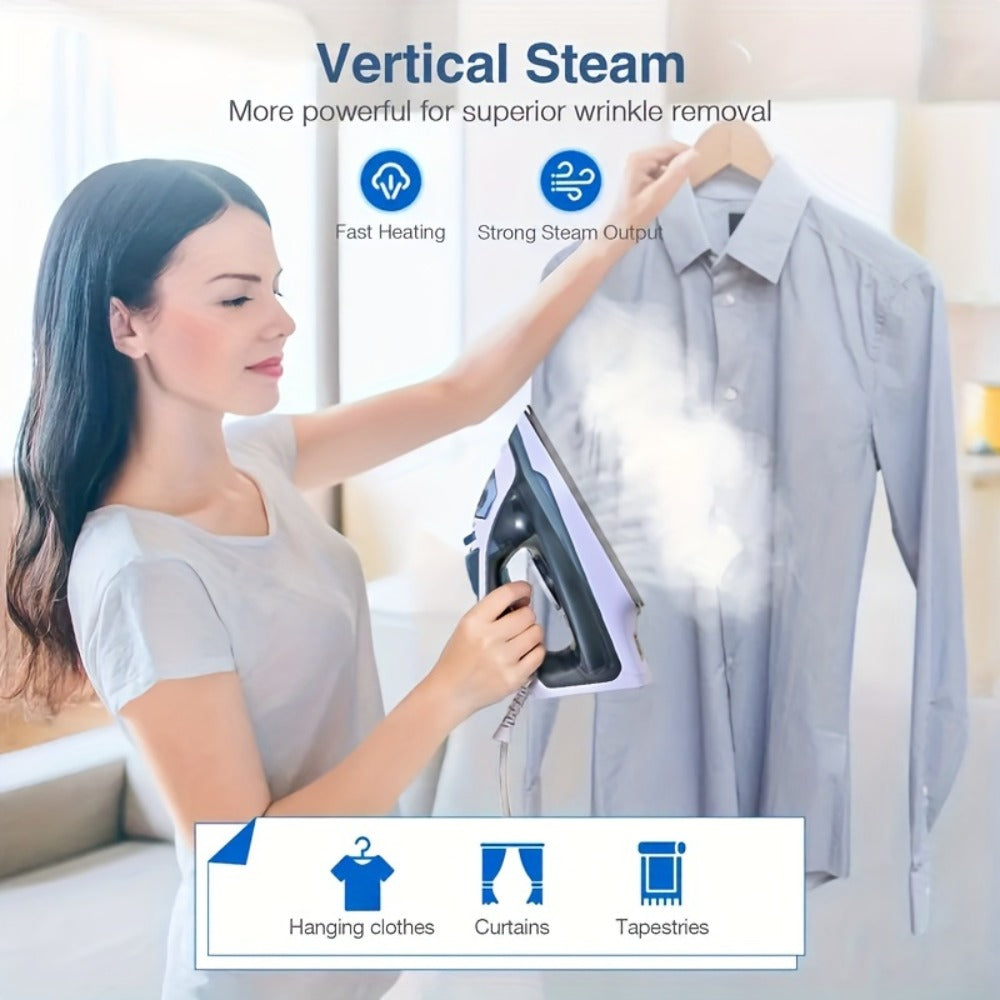 Clothes Steamer Non-Stick Soleplate Adjustable Thermostat Overheat Safety Protection 120V Portable Travel Steam Iron for Garment Wrinkle Removal Home Office Purple Grey