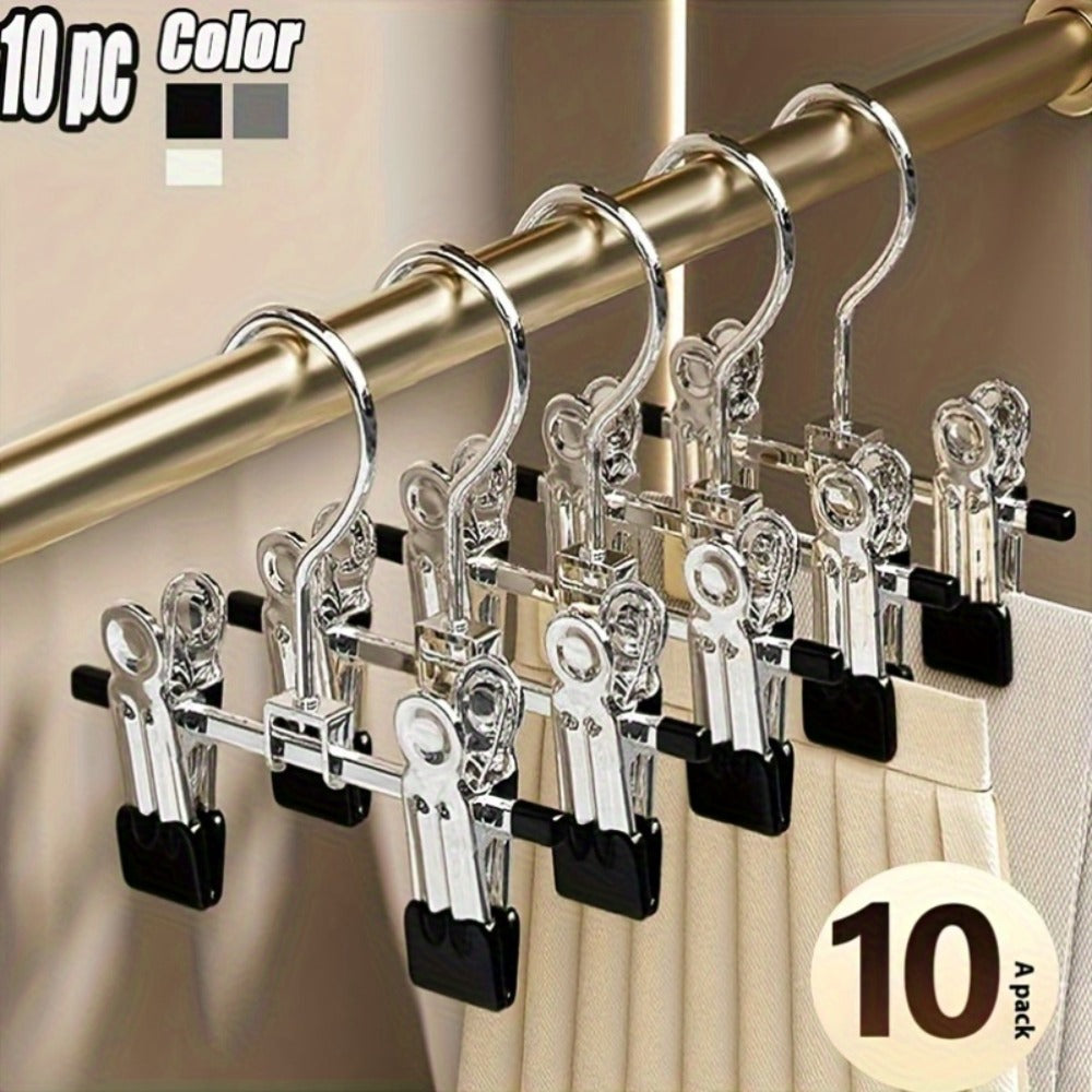 Stainless Steel Clothes Hangers 10 Pack Non-Slip Non-Marking Retractable Metal Hangers with Sock Hook Space Saving Closet Organizer for Wardrobe Drying Laundry