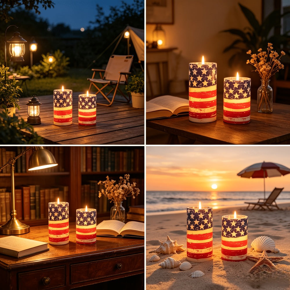 Flameless LED Candles with Remote Control, Flickering Flame Effect, Independence Day Patriotic Home Decor, Memorial Day Table Centerpiece