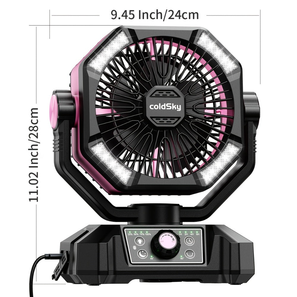 Camping Fan Battery Powered 20000mAh, Dual Motor 8-Speed Portable Tent Fan with Remote Control, 4 LED Lanterns and Hanging Hook, Rechargeable Outdoor Fan for Camping, Power Outage, Construction Site