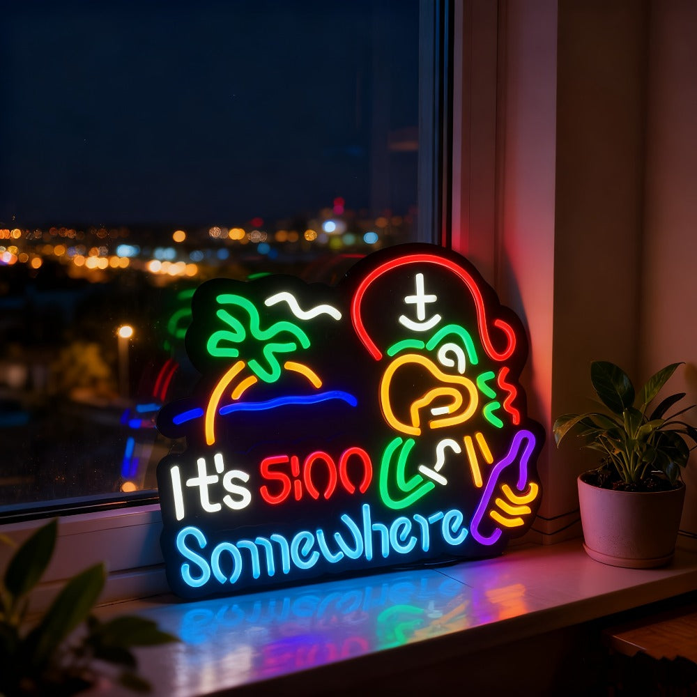 Neon Light Sign Beer O'Clock It's 5 O'Clock Somewhere Bar Sign LED Wall Decor for Man Cave Home Bar Pub Game Room Party Birthday Bedroom Window Decoration Gift