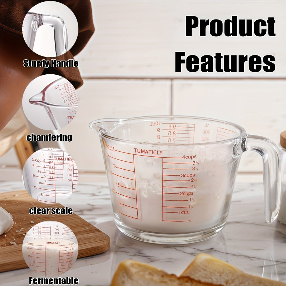 Glass Measuring Cups Set 1/3pcs Tempered Glass 11.83oz 16.91oz 33.81oz Transparent with Handle Dishwasher Microwave Freezer Oven Safe