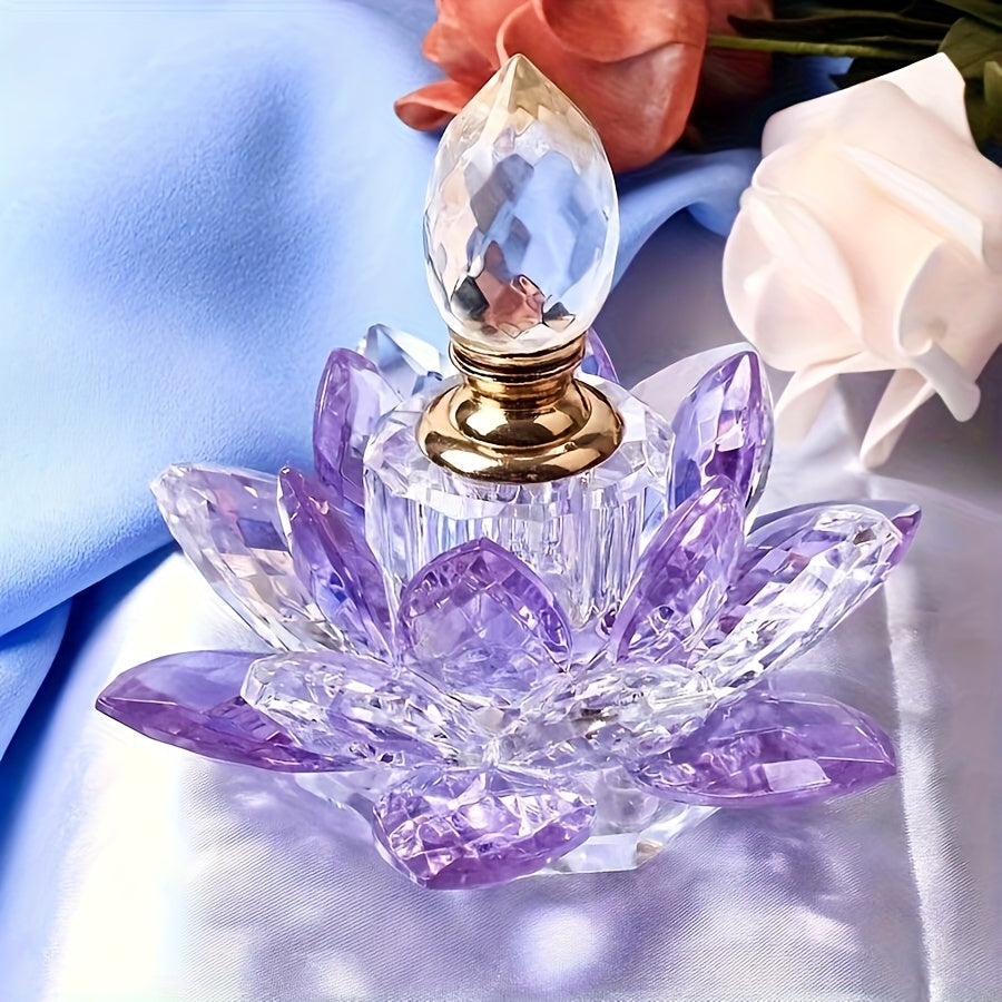 Lotus Shaped Glass Perfume Bottle Crystal Desktop Ornament Decorative Vase Figurine Home Decor Gift for Birthday Christmas Holiday