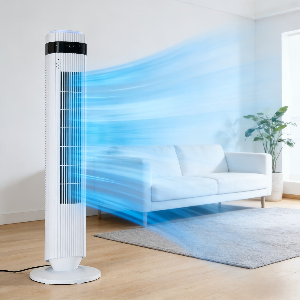 Bladeless Tower Fan with Remote Control, Silent Floor Fan with LED Display 4 Speed Settings & 12-Hour Timer, Quiet Tower Fan for Living Room Bedroom Office, Modern Air Circulator Fan Black White Grey