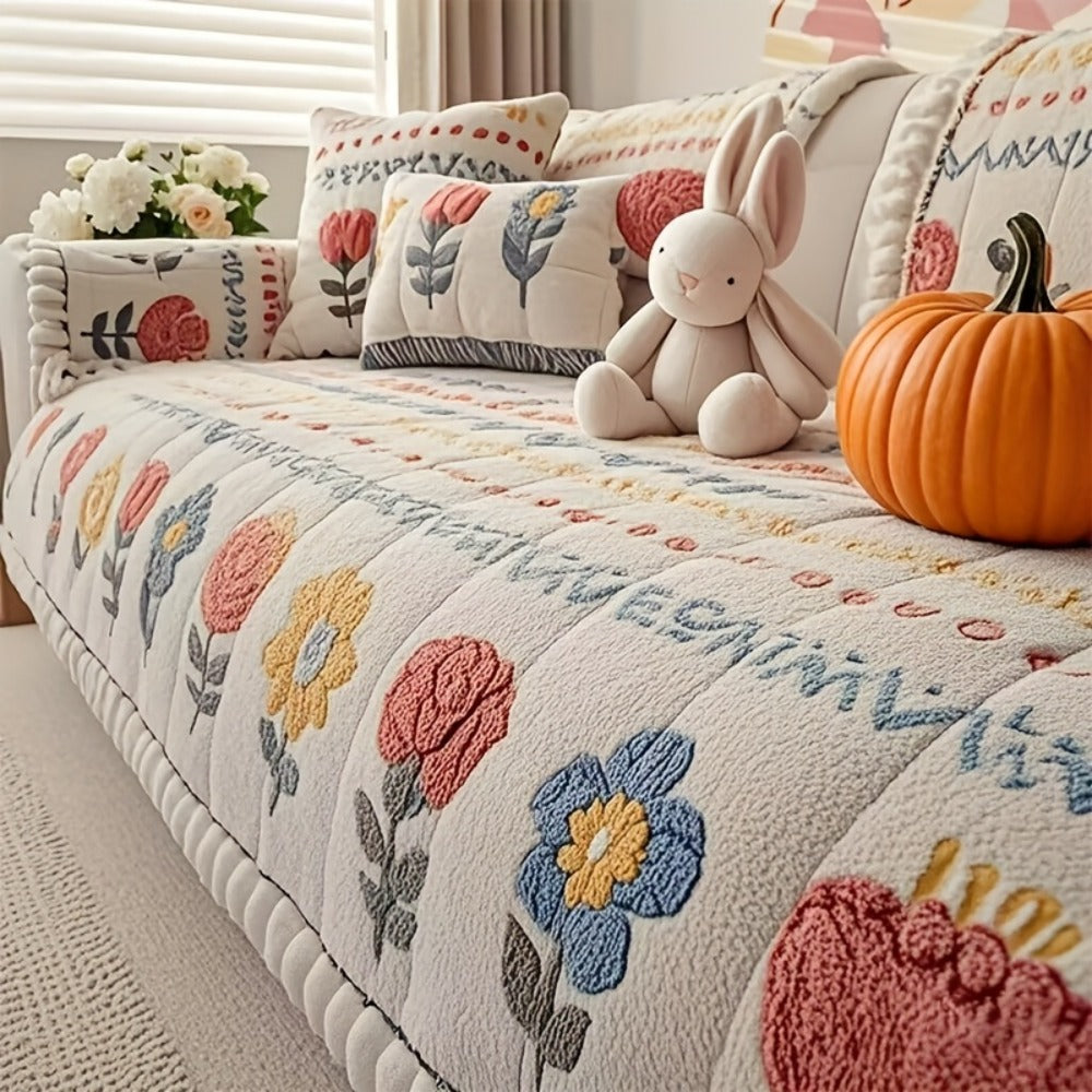 Milk Velvet Sofa Cover Bohemian Floral Print Cozy Warm Thick Machine Washable Sofa Slipcover for 2 3 4 Seater Sofa Couch Living Room - Artistic Boho Style