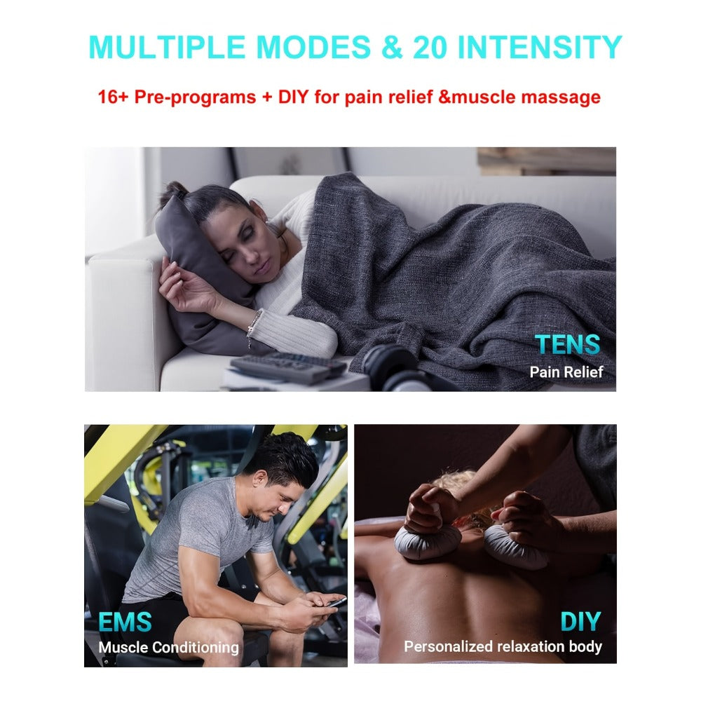 Portable TENS EMS Unit Muscle Massager ¨C 16 Modes 20 Intensity Levels, 4 Electrodes for Back, Shoulder, Leg & Foot Pain Relief, Rechargeable Physical Therapy Device for Men & Women