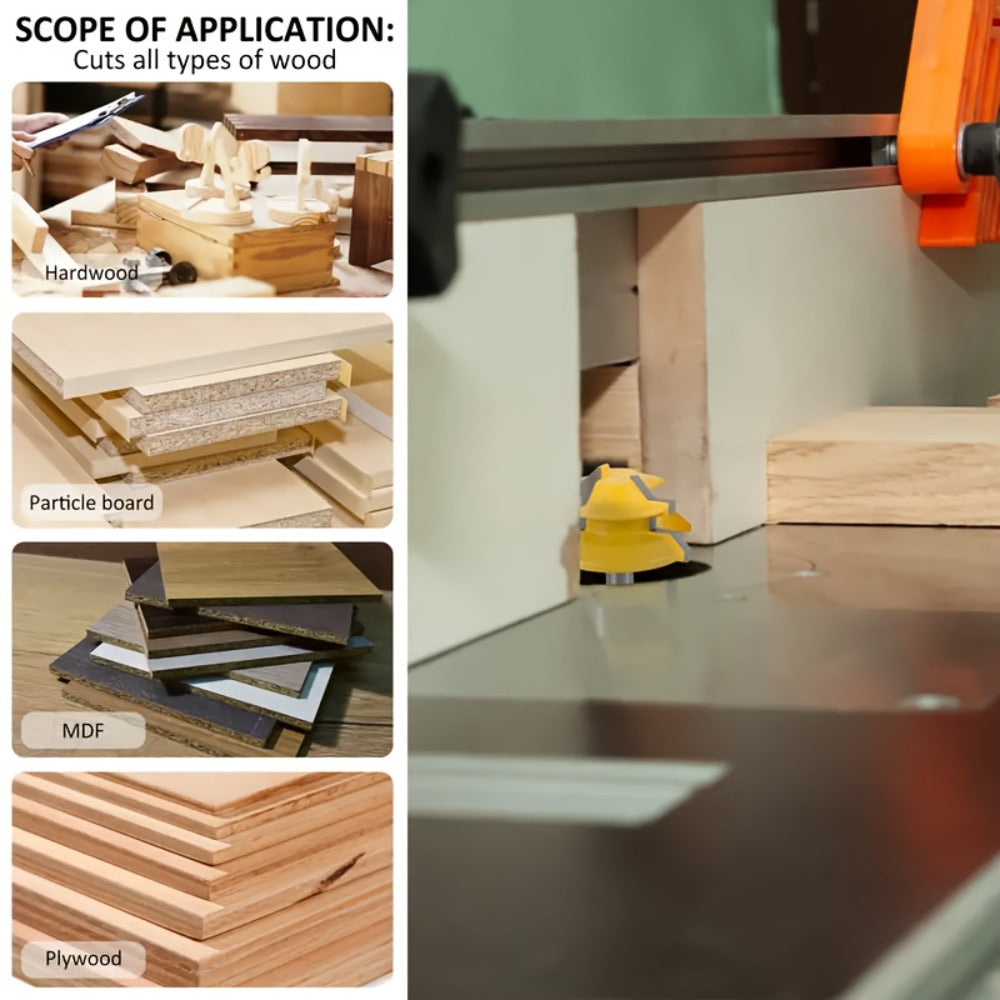 Locking Miter Router Bit Set 3 Piece 45 Degree 1/4 Inch Shank Carbide Woodworking Joinery Box Joint Corner Bits for Router Table