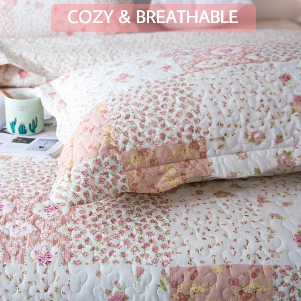 Floral Quilt Set Lightweight Bedspread Coverlet 2 or 3-Piece, All Season Hypoallergenic Breathable Paisley Patchwork Print Quilt for Bedroom Guest Room Dorm RV Cabin, Twin Queen King, Shabby Chic