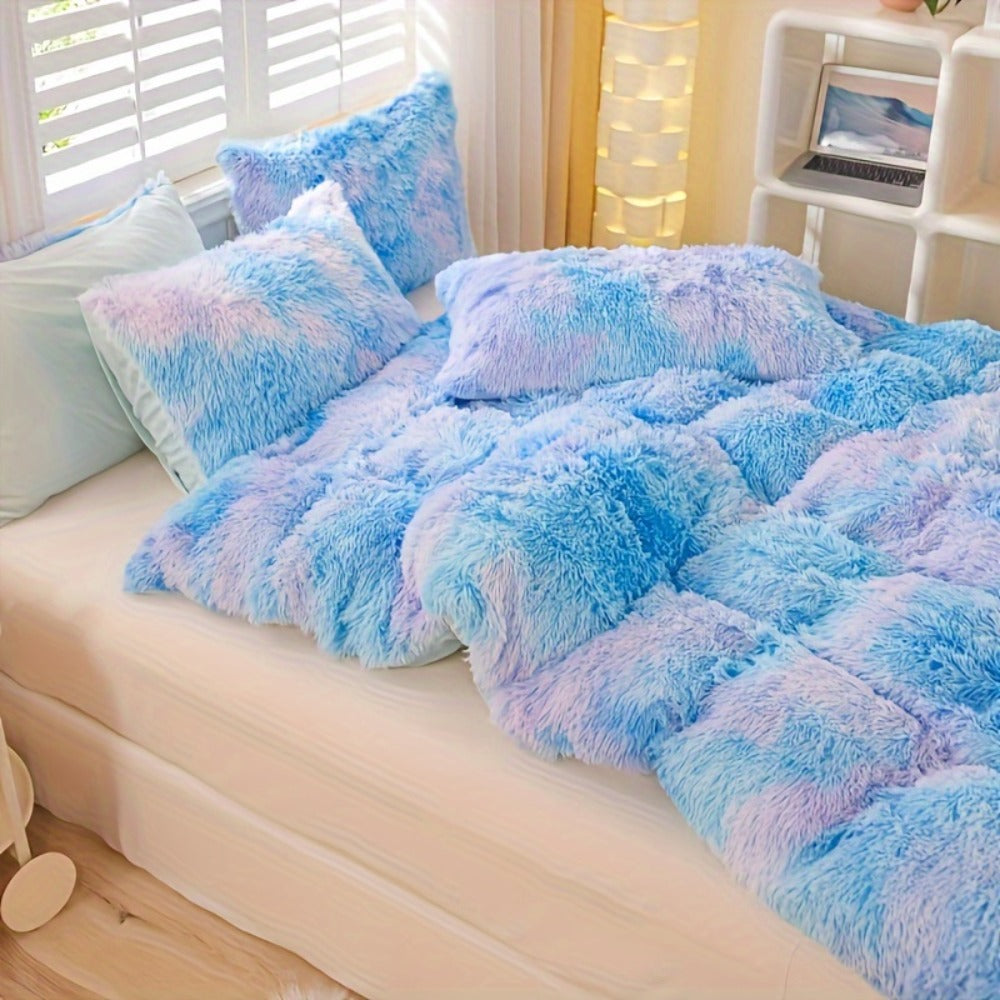 Plush Duvet Cover 100% Polyester Soft Warm Zipper Closure Cozy Bedroom Bedding Twin Full Queen King Solid Tie Dye 14 Colors for Bedroom Guest Room Dorm