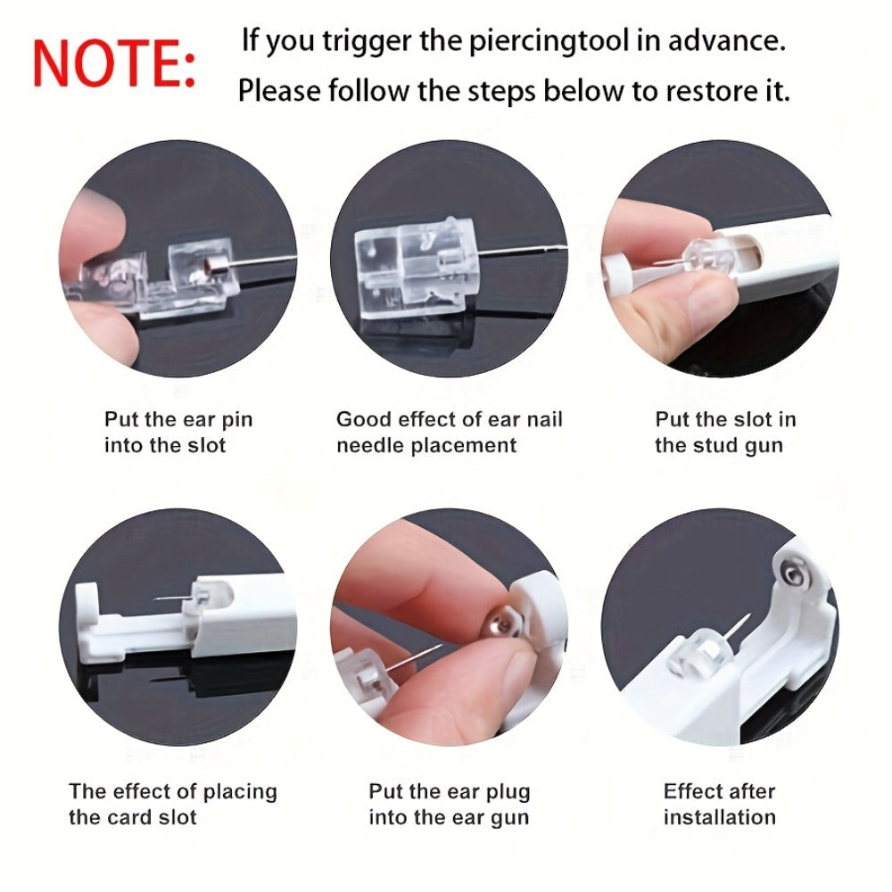 Disposable Ear Piercing Gun Set 8pcs - Stainless Steel Ear Stud Piercing Tool Kit, Safe Portable Self-Piercing Device with Hypoallergenic Earrings for Home Use, Silver & Gold