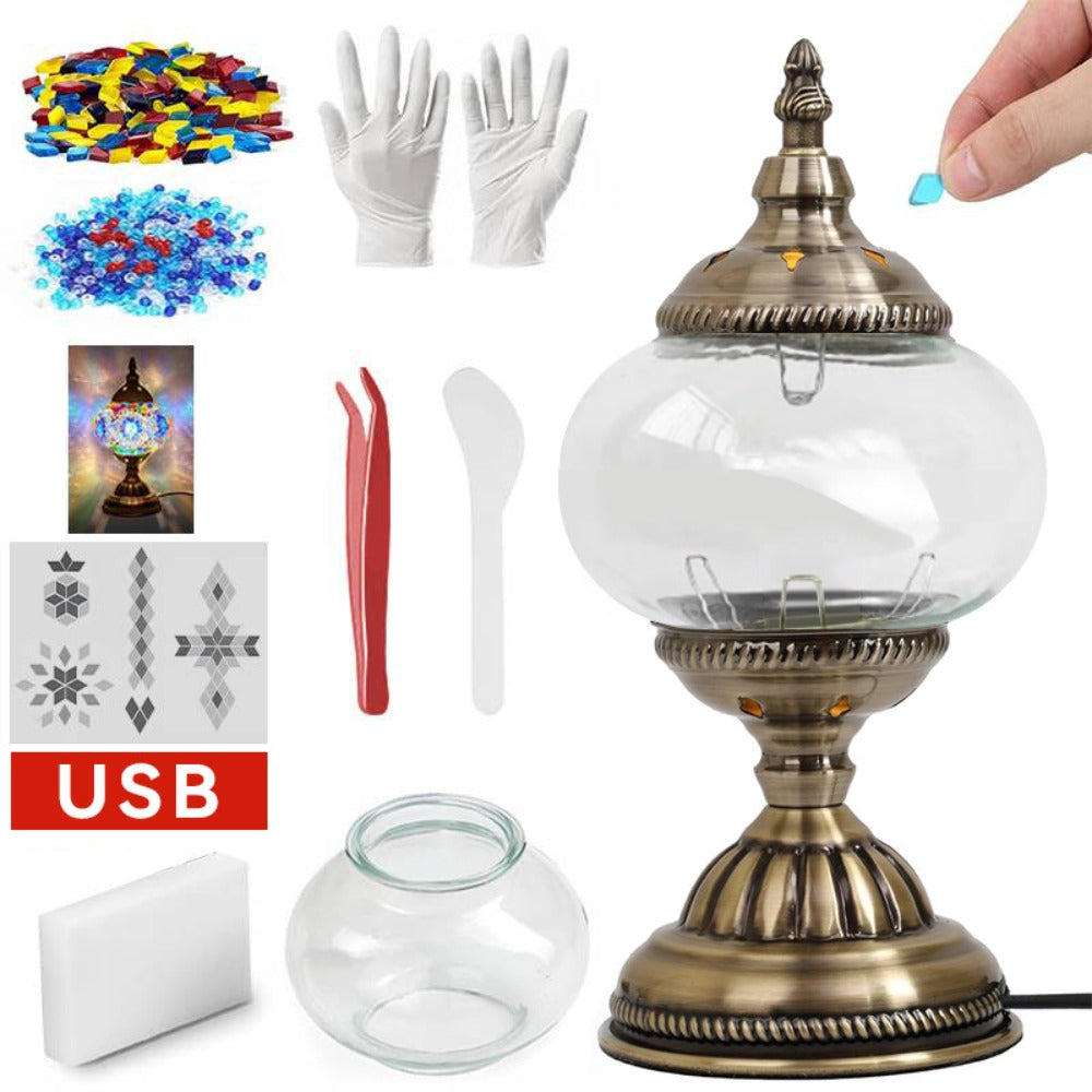 DIY Mosaic Lamp Kit Handmade Glass Table Lamp, Colorful Stained Glass Bedside Night Light with Antique Bronze Base, Decorative Desktop Lamp for Living Room, Bedroom & Home Decor (Multiple Colors)