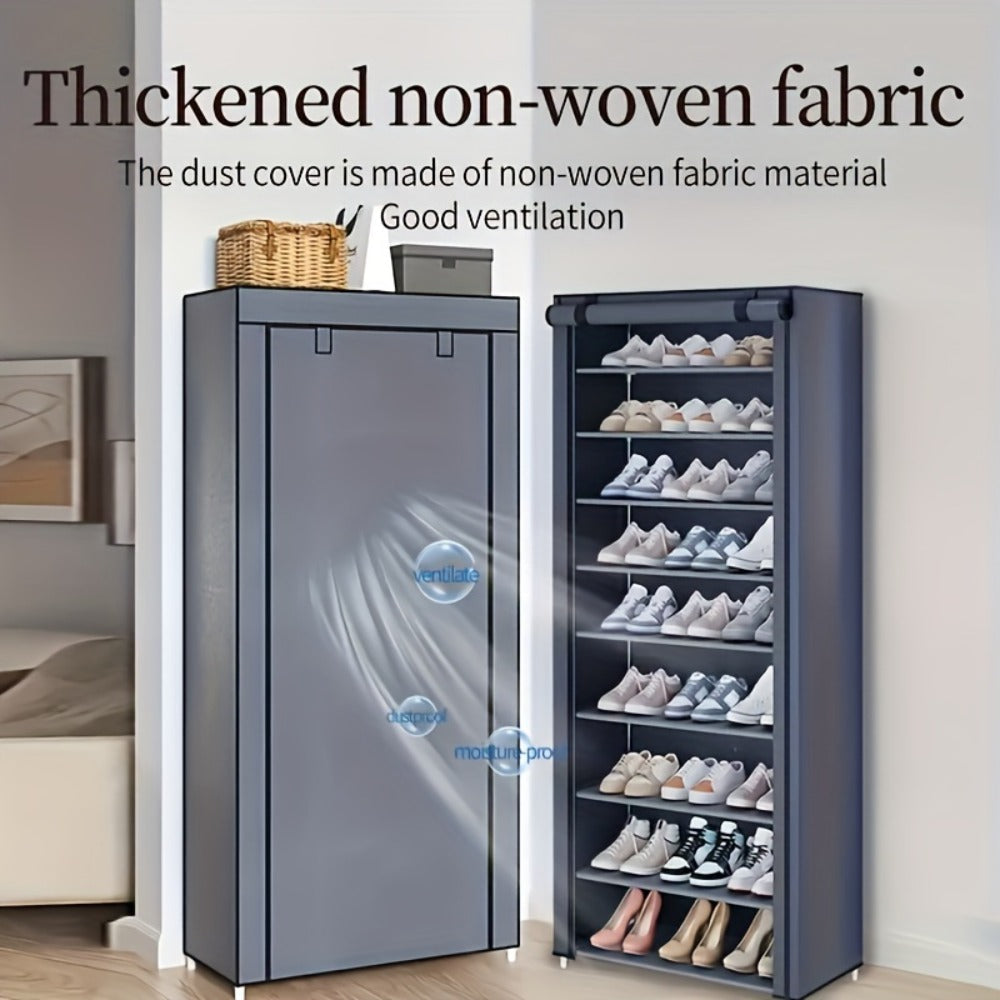 10-Layer Shoe Rack with Dust Cover ¨C Non-Woven Portable Shoe Cabinet Organizer for Entryway, Bedroom & Dormitory Storage