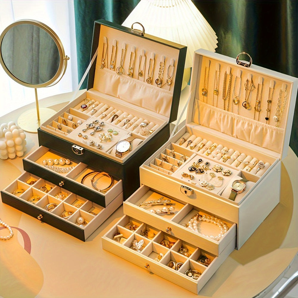 Jewelry Box Large Capacity Vintage Gold Organizer for Necklaces Earrings Bracelets Rings Studs Gift for Women Mom Christmas Holiday