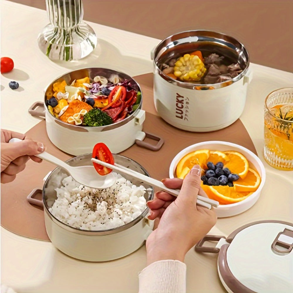 4 Layer Stainless Steel Lunch Box with Lid - Large Capacity Stackable Bento Box Set with Carry Bag and Cutlery for Camping Picnic School Office and Outdoor Adventures, Portable Reusable Food Storage Container