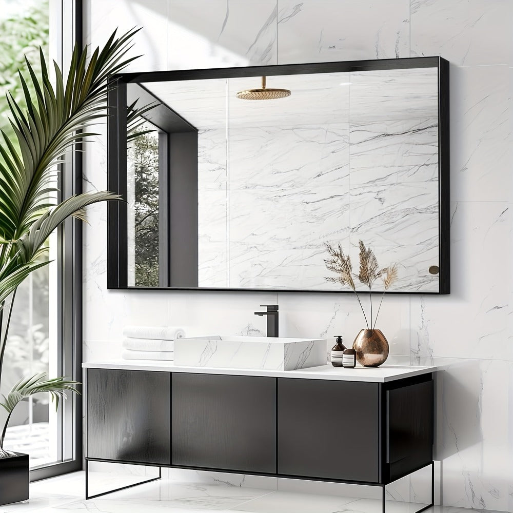 Bathroom Vanity Mirror Wall Mounted Metal Frame Rectangle ¨C Anti-Rust Farmhouse Mirror in Matte Black, Gold & Silver, Multiple Sizes, Horizontal or Vertical Hang