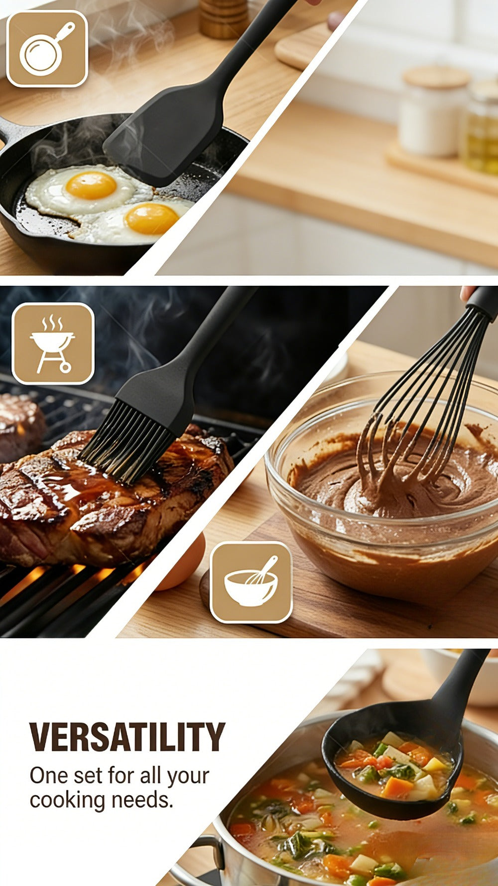 Silicone Kitchen Utensil Set 12PCS with Wooden Handle - Heat Resistant Non-Stick Safe Cooking Spatula Spoon Turner Tongs Brush with Holder for Home Restaurant Gift