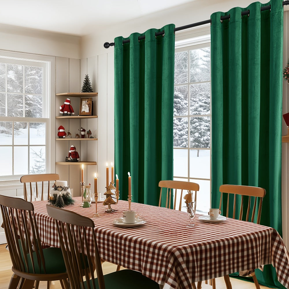 Velvet Room Darkening Curtains 2 Panels | Grommet Top Thermal Insulated Soundproof Blackout Curtains for Living Room Bedroom, Soft Solid Color Vintage Window Drapes