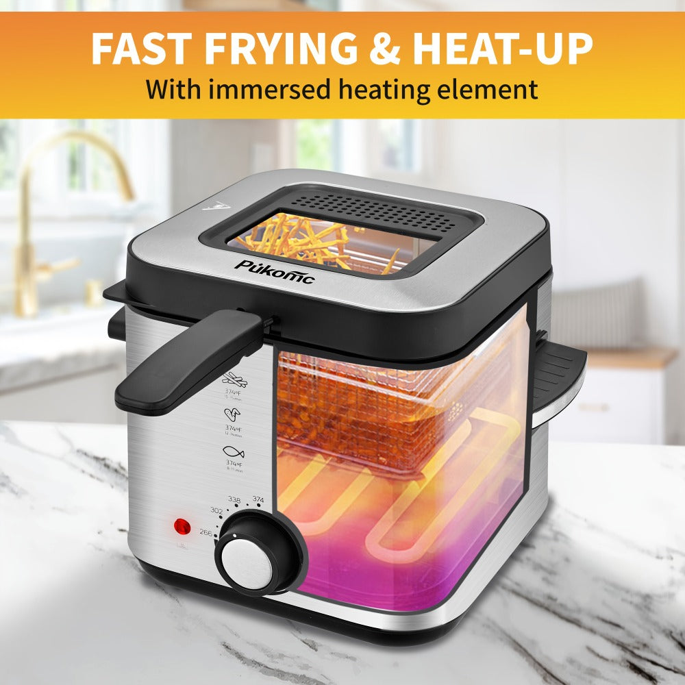 Electric Deep Fryer Stainless Steel Basket 1.5L to 6L ¨C Adjustable Temperature Foldable Handle Transparent Window Anti-Splash Lid | Dishwasher Safe Easy Clean | Home Family Dinner Party Kitchen