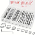 Stainless Steel Hose Clamps 100-Pack Assortment Kit - Multiple Universal Sizes Adjustable Hose Clips for Fuel Line Plumbing Automotive Garden Marine HVAC, Heavy Duty with Storage Case, Silver