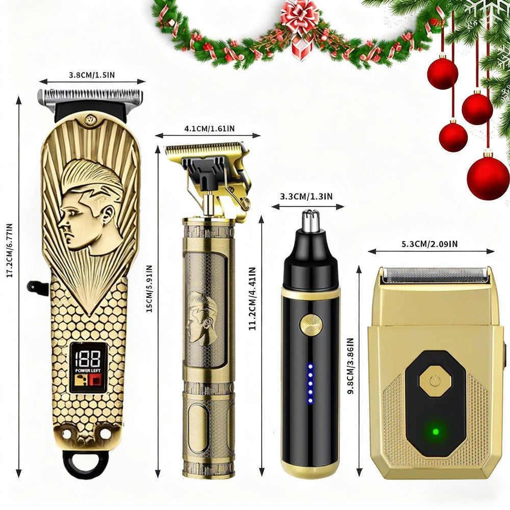 USB Precision Hair Clipper Set for Men ¨C Wireless Electric Clippers & Nose Trimmer Shaver, 2/4pcs Professional Cordless Grooming Kit for Personal Use, Hairdressing & Barber Gift