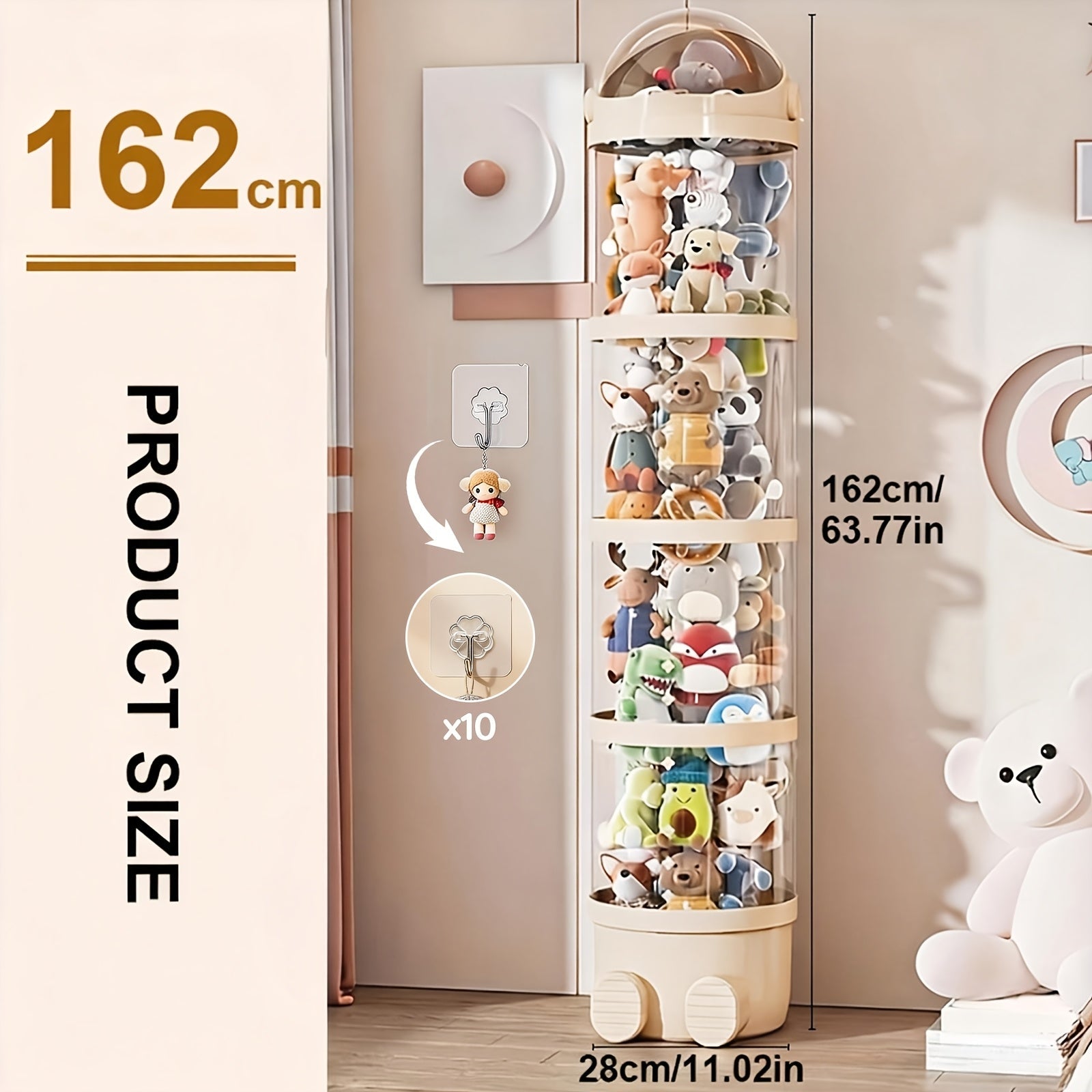 Stuffed Animal Storage Tower ¨C Clear Plastic Toy Organizer with Layered Shelves, Visible Spacious Display Box for Kids Room, Living Room & Bedroom, Great Christmas Gift for Girls