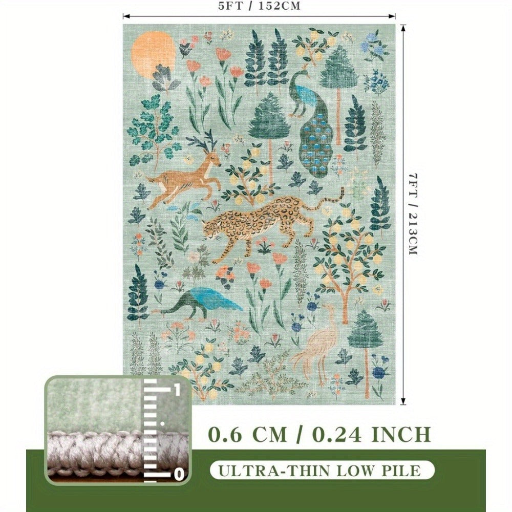 Animal Print Area Rug Jungle Tiger Non-Slip Soft Thin Colored Rug for Living Room Bedroom Playroom Daycare - Black Green Pink 5x7 6x9 8x10 9x12 ft Indoor Floor Carpet