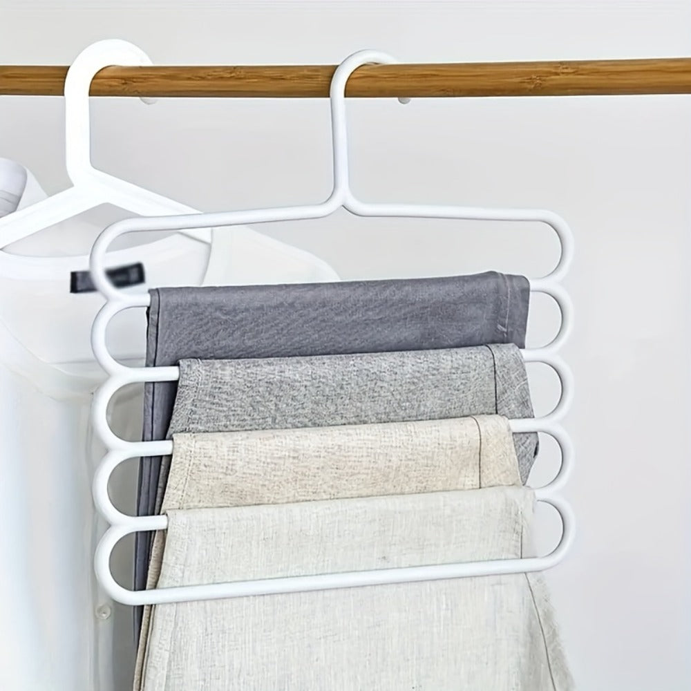 5-Layer Pants Rack Multi-Tier Anti-Slip Space Saving Hanger | 5 Pack Vertical Closet Organizer for Pants Scarves Clothing | Durable Plastic Wardrobe Hanger for Home Bedroom Boutique