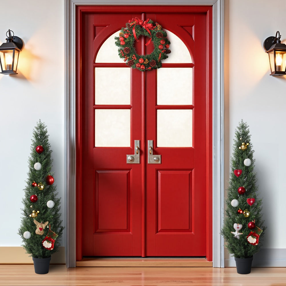 Artificial Topiary Cedar Tree Outdoor Indoor UV Resistant Fake Potted Plant Faux Pine Shrub Front Porch Patio Home Office Decor 3ft 4ft 5ft 1pc 2pcs