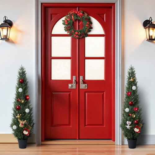 Artificial Topiary Cedar Tree Outdoor Indoor UV Resistant Fake Potted Plant Faux Pine Shrub Front Porch Patio Home Office Decor 3ft 4ft 5ft 1pc 2pcs