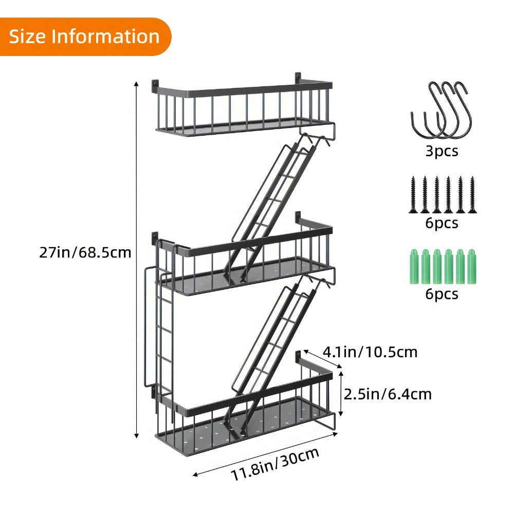 Floating Wall Shelf 3 Tier Black Metal Ladder Shelf - Fire Escape Decorative Wall Shelves for Bedroom, Bathroom, Home Office Storage and Display, Room Decor, Wall Art Shelf