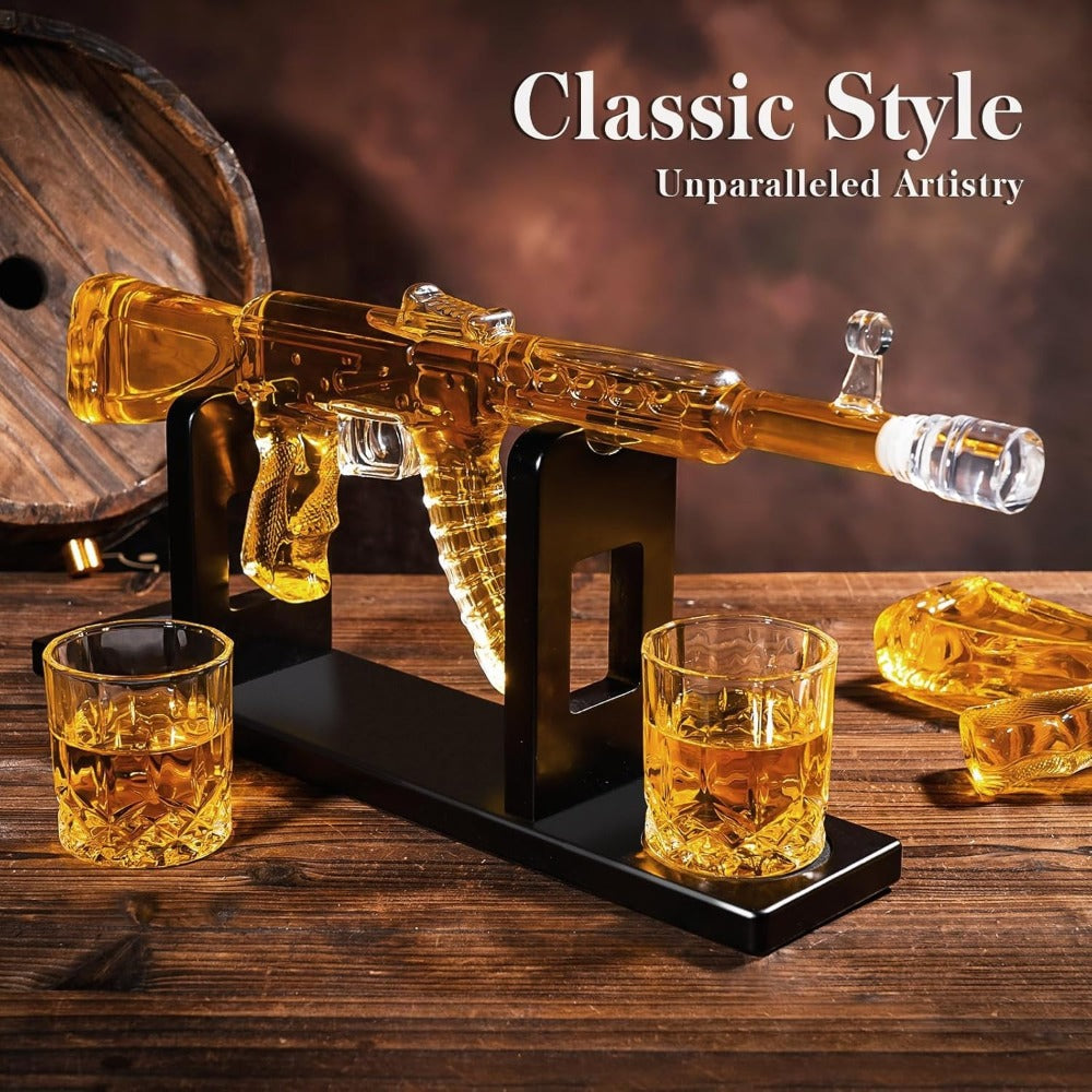 Gun Whiskey Decanter Set with Glasses Military Themed Liquor Dispenser AK47 M1911 Revolver Shaped Decanter for Home Bar Gifts for Men Dad Husband Birthday