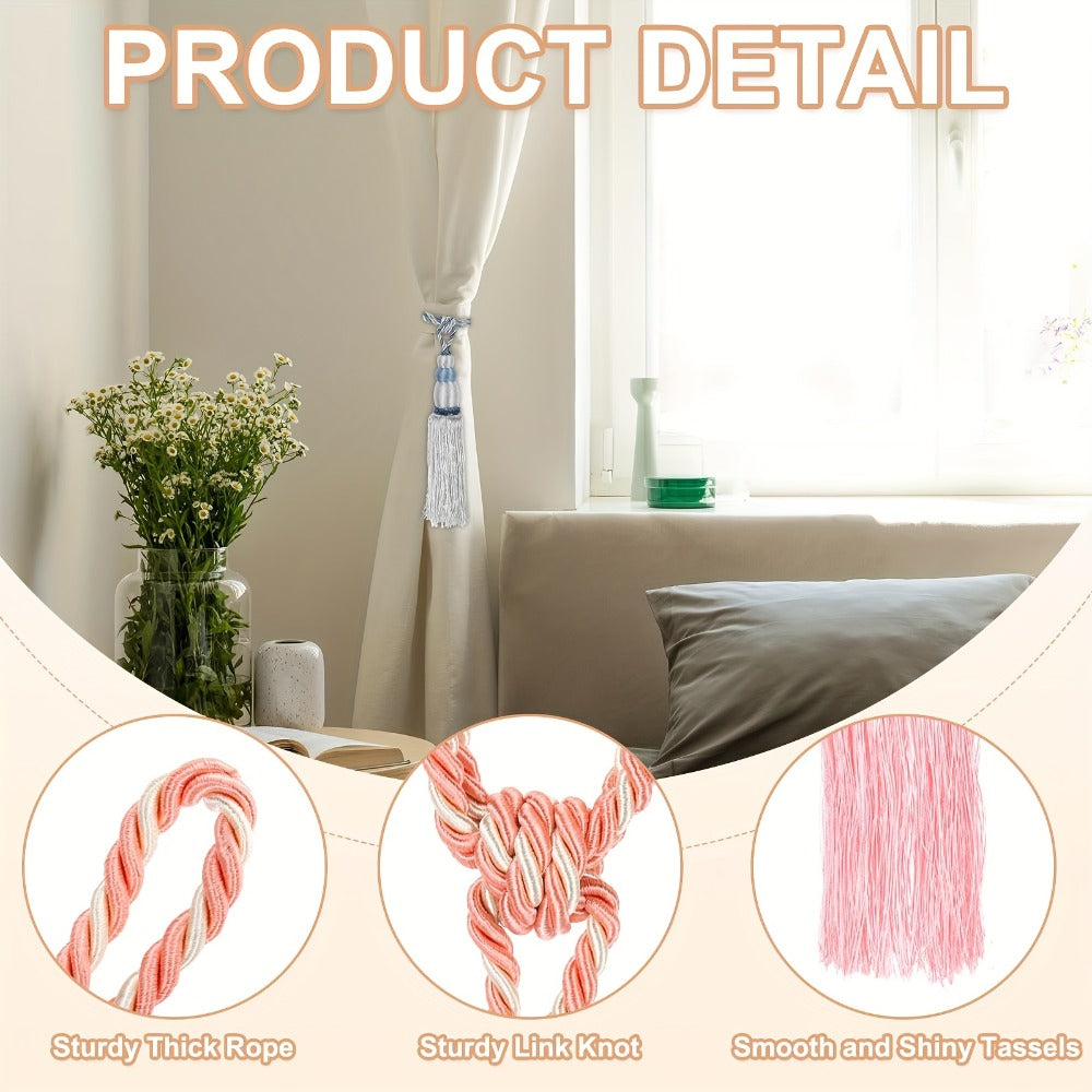 Curtain Tiebacks with Ball Tassels 4-Pack Silk Rope Curtain Ties Decorative Holdbacks for Window Dressing Home Decor