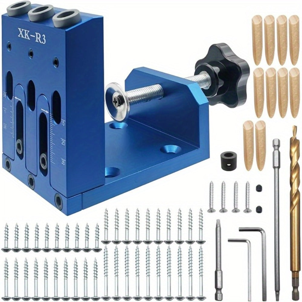 Pocket Hole Jig Kit Adjustable 3 Guide Holes 15 Degree Angle Drill System with Drill Bit Screwdrivers Screws Plugs Hex Drivers for Woodworking Joinery Carpenter DIY Projects
