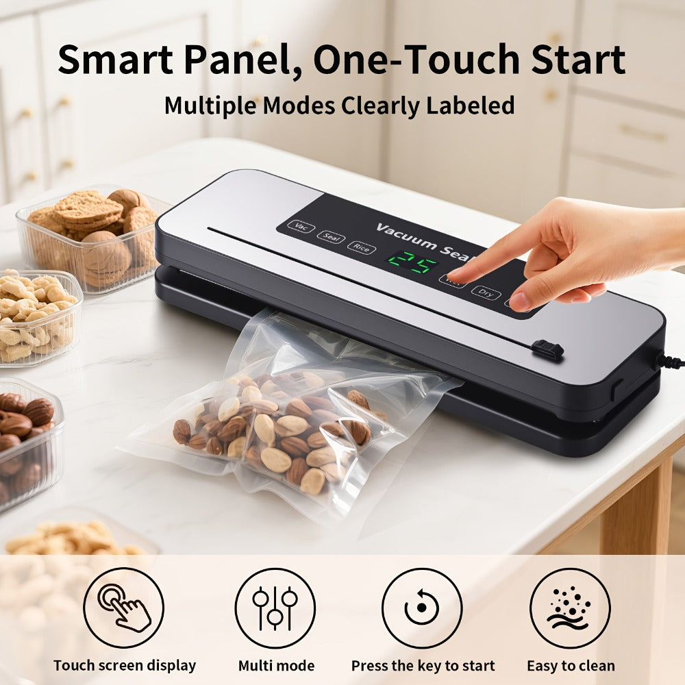 Vacuum Sealer Machine 6-in-1 Automatic Food Sealer 65Kpa Powerful Suction with Bags Cutter & Hose ¨C Sous Vide Compatible Food Storage Vacuum Sealer for Dry & Moist Foods
