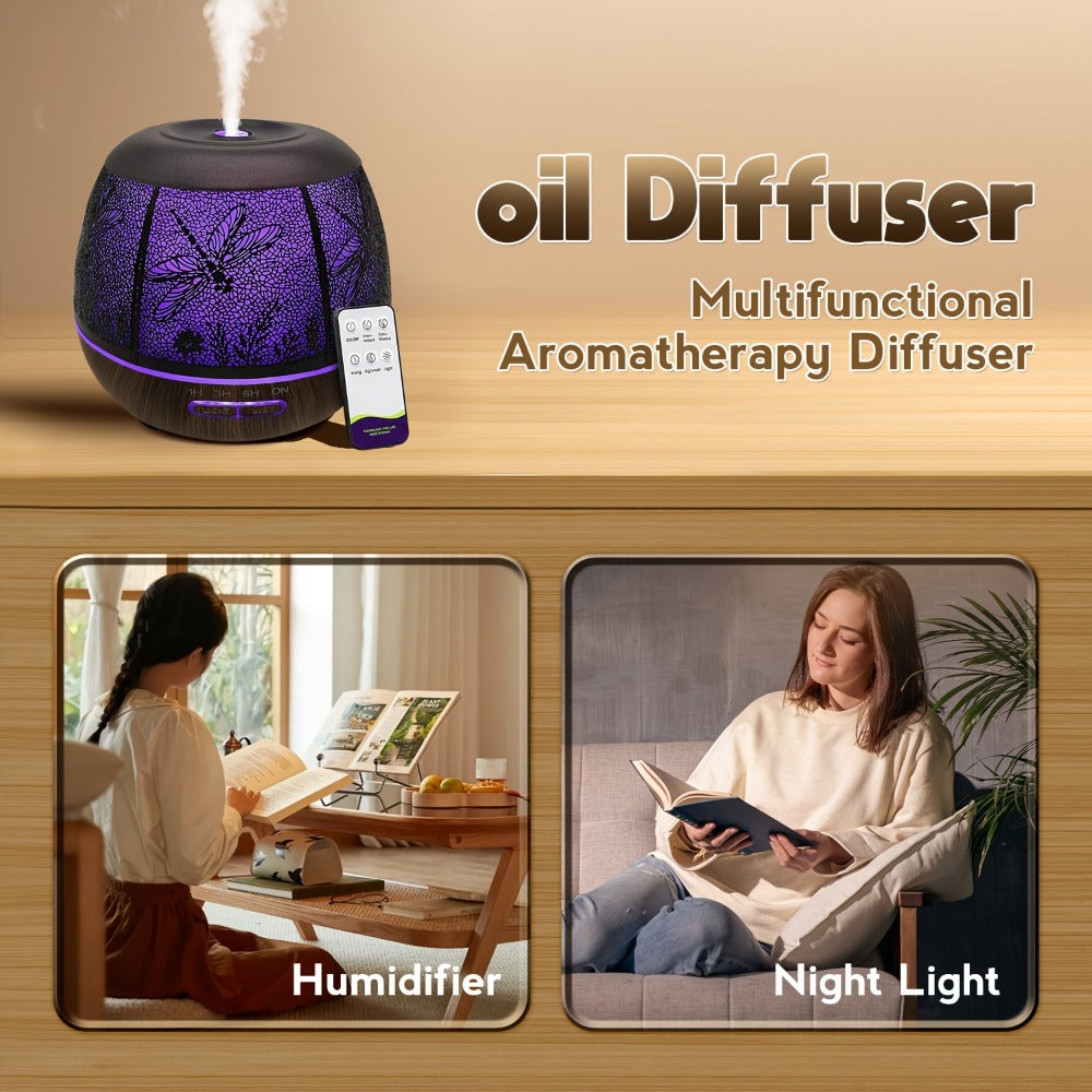 Essential Oil Diffuser 400ml Large Capacity Metal Aromatherapy Diffuser with Remote Control 7 Color LED Light Humidifier for Bedroom Home Decor Gift Owl Skull Dragonfly Design