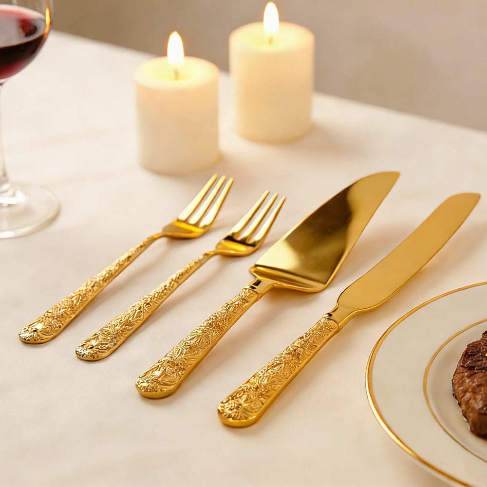 Cake Knife and Spatula Set with Rose Handle ¨C Silver-Plated Dessert Server Gift Box Set for Wedding, Birthday & Party